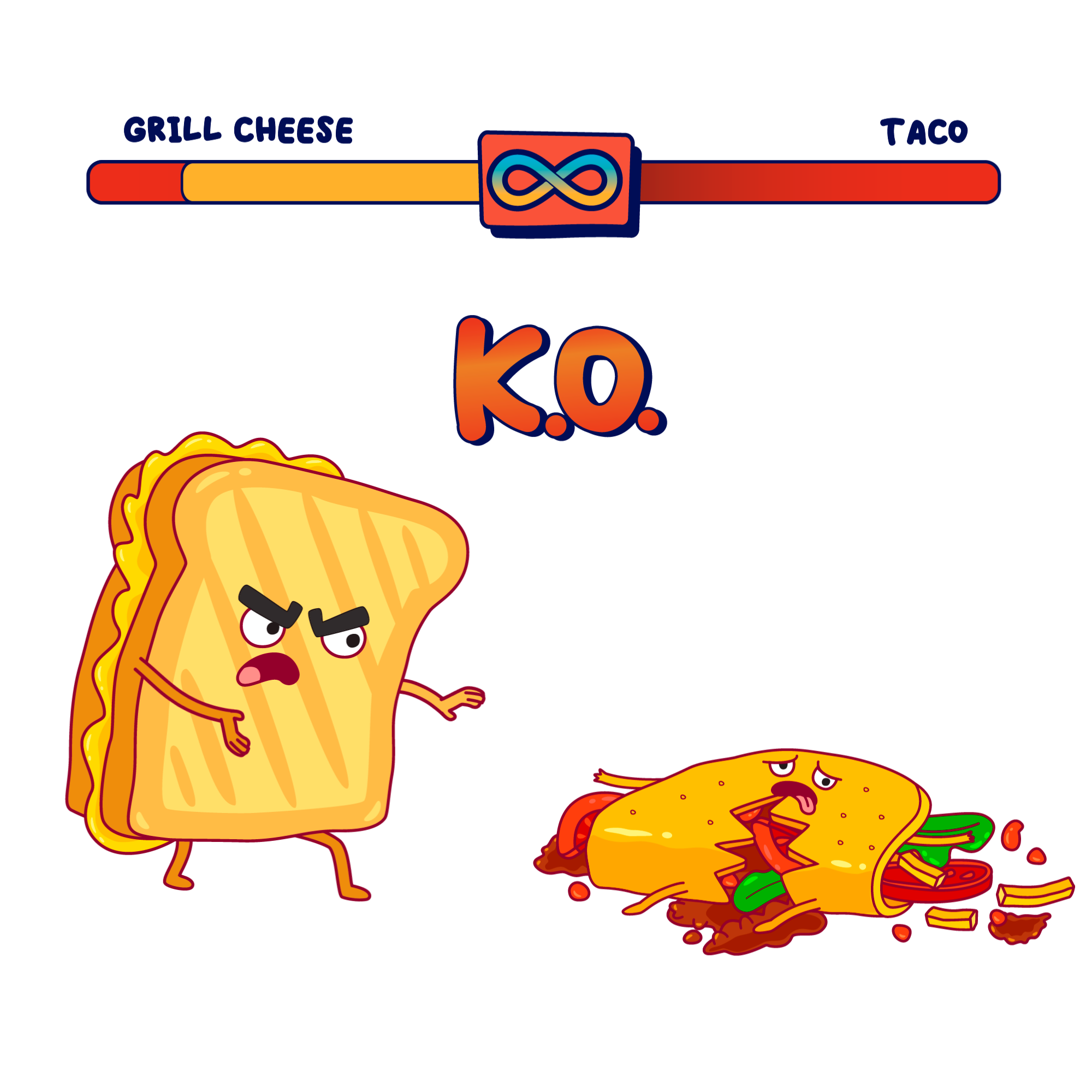 Grilled Cheese Vs Taco KO Graphic Tee! EPIC FOOD SHOWDOWNS! T-Shirt Food Fighter Tees