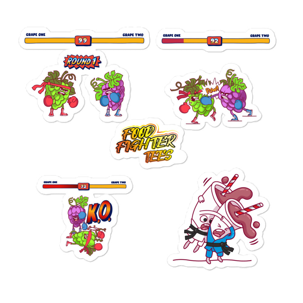 Season 1 Fight Series Stickers! STICKER SMORGASBORD! Sticker Food Fighter Tees